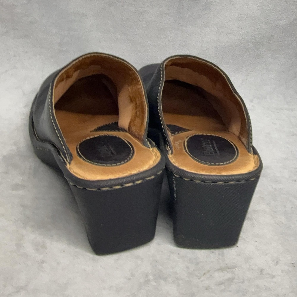 Born Shoes Womens Size 10 42 Black Leather Wedge Mules Slip On Comfort Casual - Picture 6 of 12